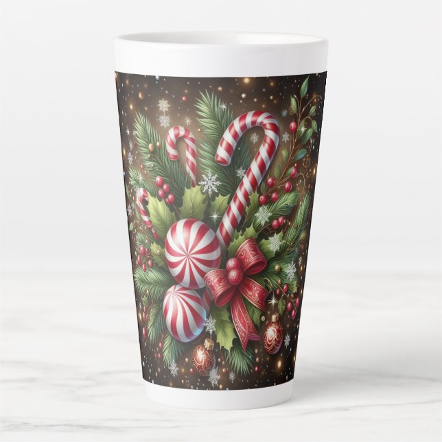 Classic Candy cane/peppermint Christmas greenery Latte Mug (Front)