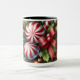 Classic Candy cane/peppermint Christmas greenery Mug