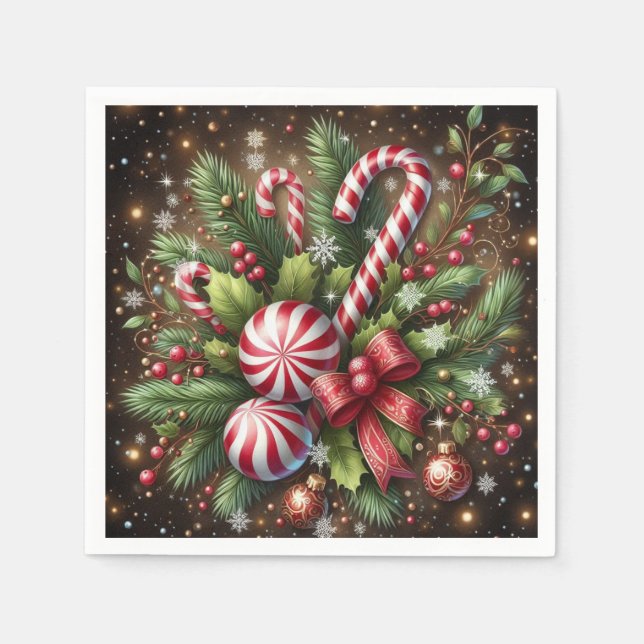 Classic Candy cane/peppermint Christmas greenery Napkin (Front)