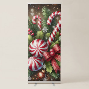 Classic Candy cane/peppermint Christmas greenery Retractable Banner