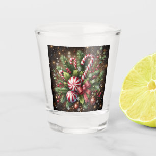 Classic Candy cane/peppermint Christmas greenery Shot Glass