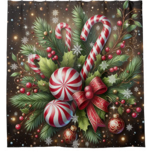 Classic Candy cane/peppermint Christmas greenery Shower Curtain