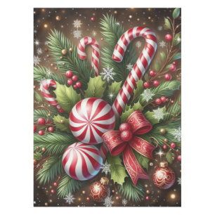 Classic Candy cane/peppermint Christmas greenery Tablecloth