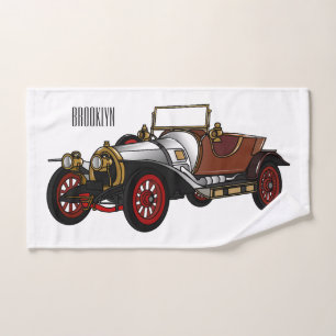 Classic car 1920 cartoon illustration bath towel set