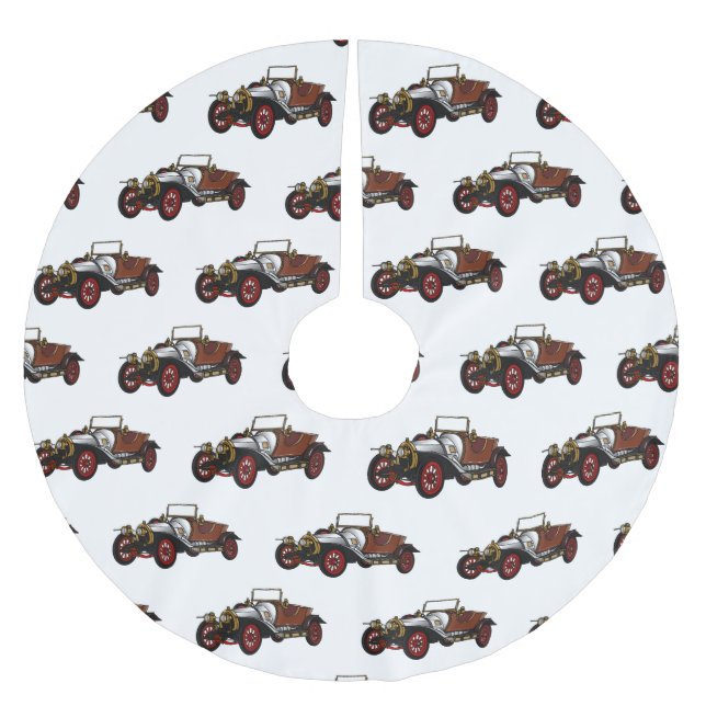 Classic car 1920 cartoon illustration brushed polyester tree skirt (Front)