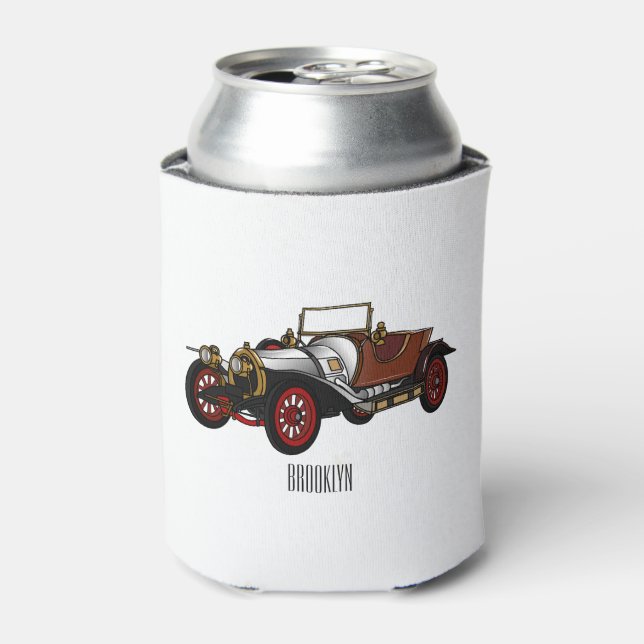 Classic car 1920 cartoon illustration can cooler (Can Front)