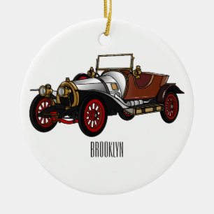 Classic car 1920 cartoon illustration ceramic tree decoration