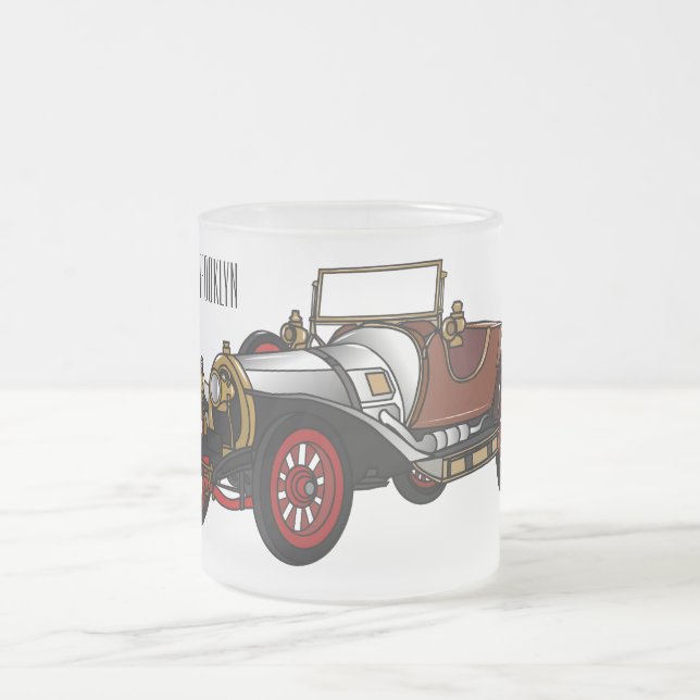 Classic car 1920 cartoon illustration frosted glass coffee mug (Center)
