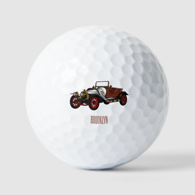 Classic car 1920 cartoon illustration golf balls (Front)