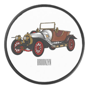 Classic car 1920 cartoon illustration hockey puck