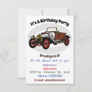 Classic car 1920 cartoon illustration invitation