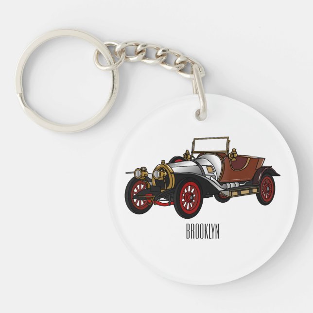 Classic car 1920 cartoon illustration key ring (Front)