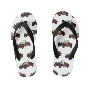 Classic car 1920 cartoon illustration kid's flip flops