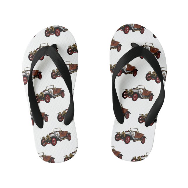 Classic car 1920 cartoon illustration kid's flip flops (Footbed)