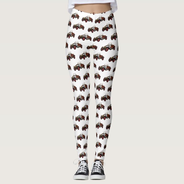 Classic car 1920 cartoon illustration leggings (Front)