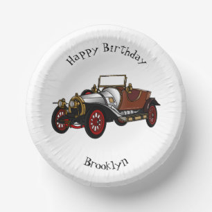 Classic car 1920 cartoon illustration paper plate