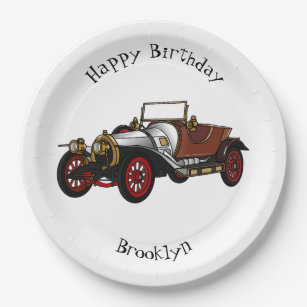 Classic car 1920 cartoon illustration paper plate