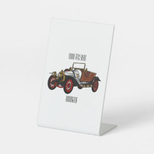 Classic car 1920 cartoon illustration pedestal sign