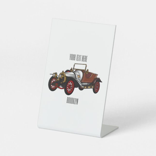 Classic car 1920 cartoon illustration pedestal sign (Front)