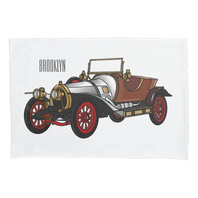 Classic car 1920 cartoon illustration pillowcase (Front)