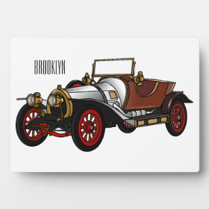 Classic car 1920 cartoon illustration plaque