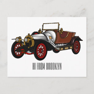 Classic car 1920 cartoon illustration postcard