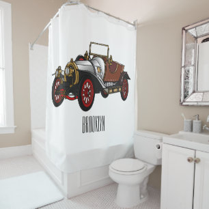 Classic car 1920 cartoon illustration shower curtain