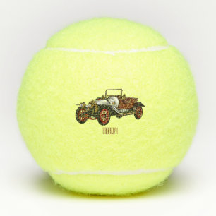 Classic car 1920 cartoon illustration tennis balls