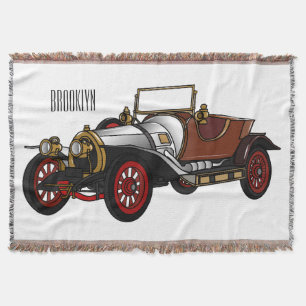 Classic car 1920 cartoon illustration throw blanket