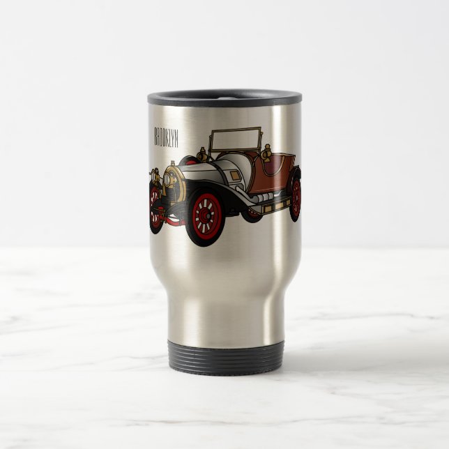 Classic car 1920 cartoon illustration travel mug (Center)