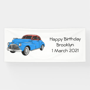 Classic car 1948 cartoon illustration banner