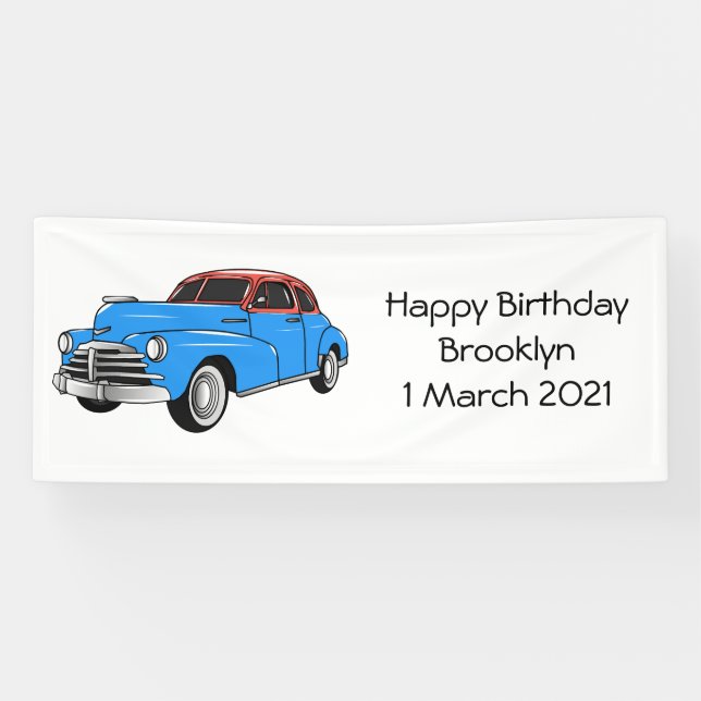 Classic car 1948 cartoon illustration banner (Horizontal)