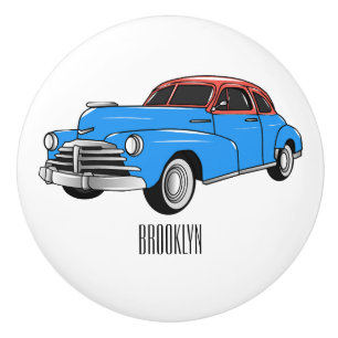 Classic car 1948 cartoon illustration ceramic knob