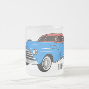 Classic car 1948 cartoon illustration frosted glass coffee mug