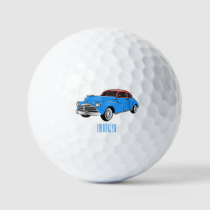 Classic car 1948 cartoon illustration golf balls