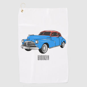 Classic car 1948 cartoon illustration golf towel