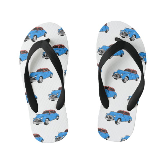 Classic car 1948 cartoon illustration kid's flip flops (Footbed)
