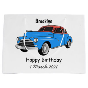 Classic car 1948 cartoon illustration large gift bag