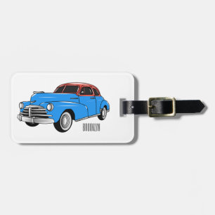 Classic car 1948 cartoon illustration luggage tag