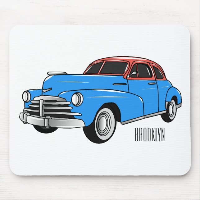 Classic car 1948 cartoon illustration mouse mat (Front)