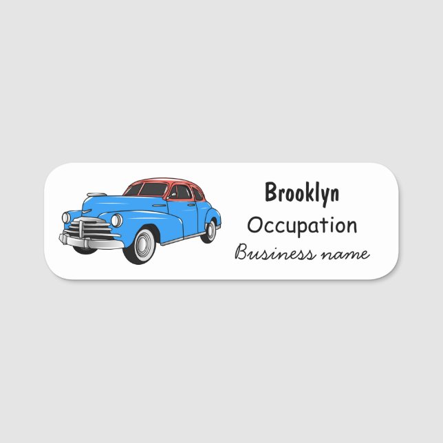 Classic car 1948 cartoon illustration name tag (Front)