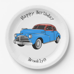 Classic car 1948 cartoon illustration paper plate