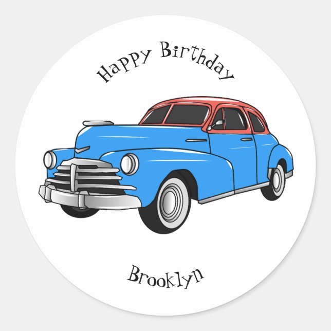 Classic car 1948 cartoon illustration round sticker (Front)