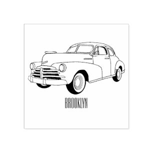 Classic car 1948 cartoon illustration rubber stamp