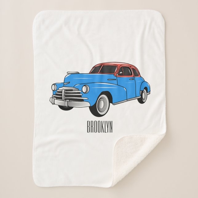 Classic car 1948 cartoon illustration sherpa blanket (Front)