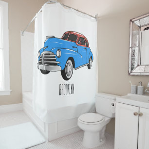 Classic car 1948 cartoon illustration shower curtain