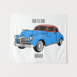 Classic car 1948 cartoon illustration tapestry