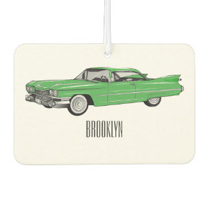Classic car 1959 cartoon illustration air freshener