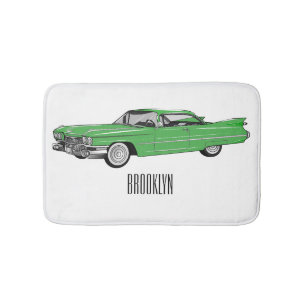 Classic car 1959 cartoon illustration bath mat