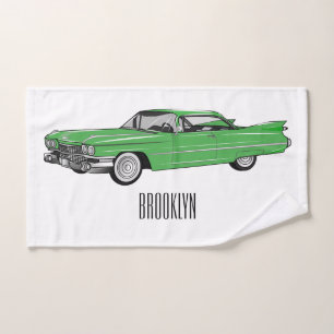 Classic car 1959 cartoon illustration bath towel set